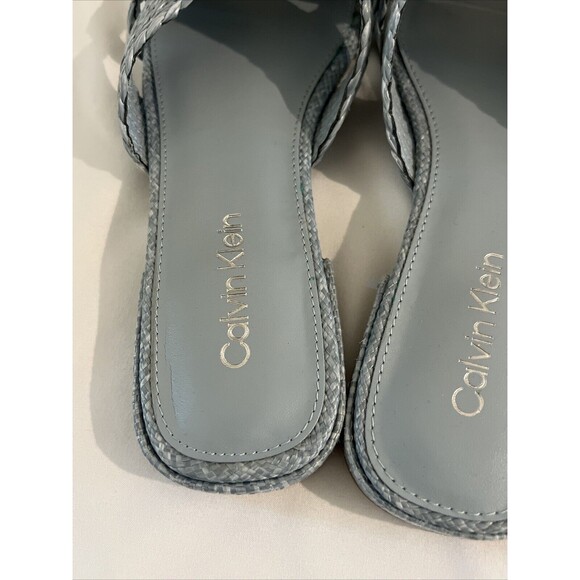Calvin Klein Raffia Flat Sandals Powder Blue Size 7 - Picture 8 of 13